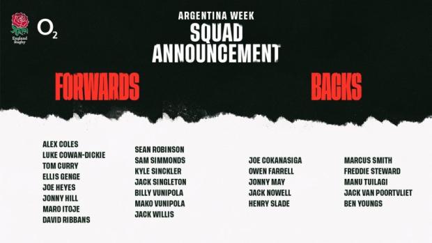 England squad announcement v Pumas