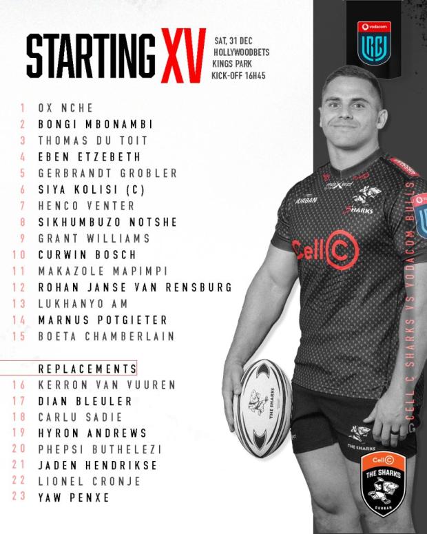 Sharks team to play Bulls