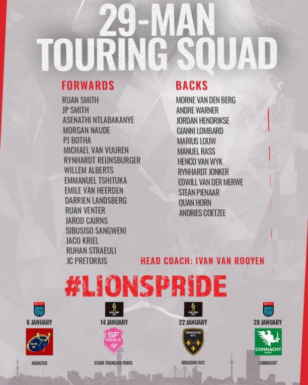 Lions Euro tour squad