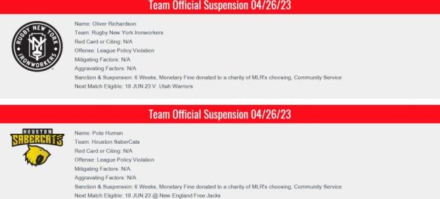 MRL Discplinary Update