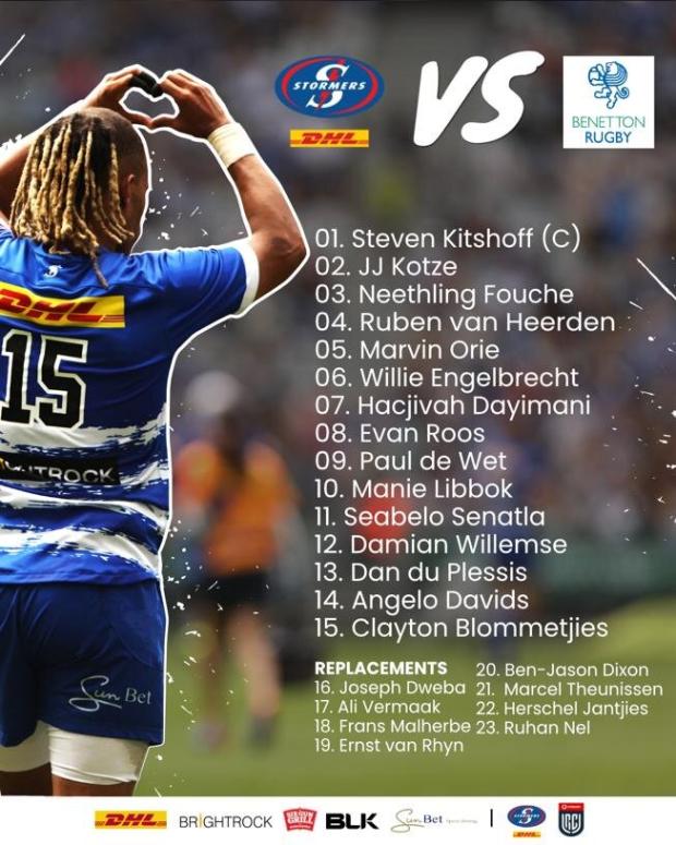 Stormers team to face Benetton