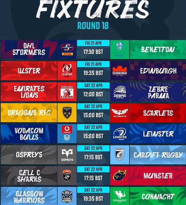 URC Round 18 fixtures