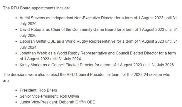 RFU makes historic appointments amid challenging time
