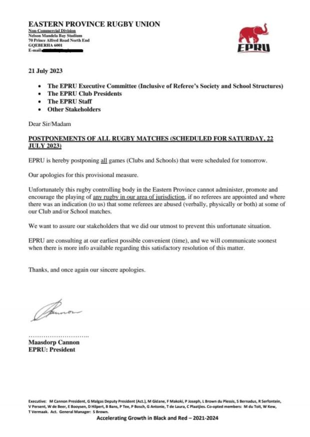 Banned EPRU President 'postpones' club games