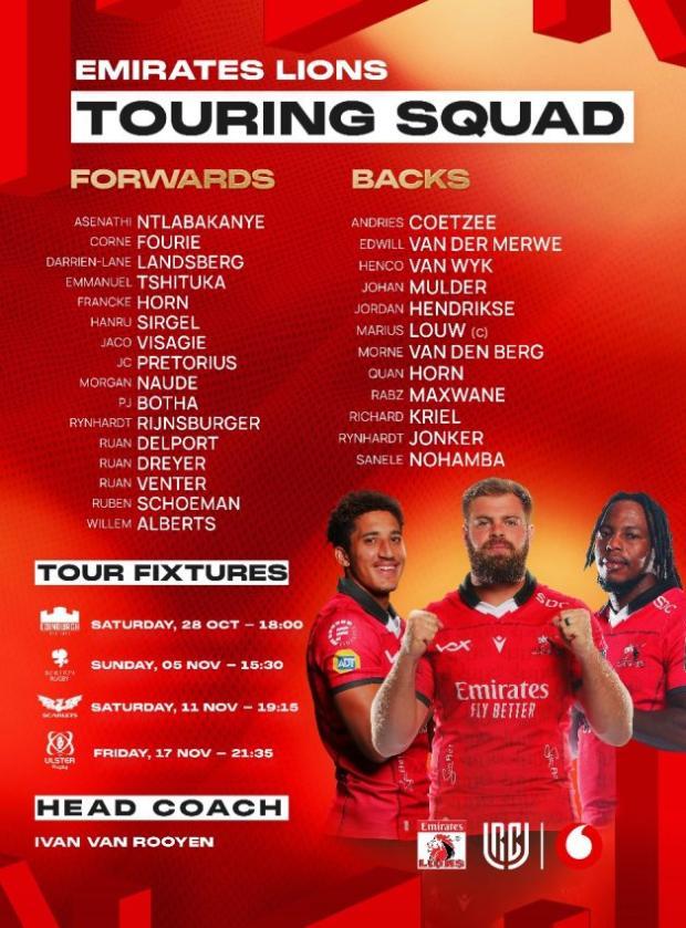 Lions suffer injury blow ahead of URC tour