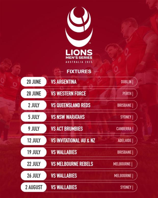 B&I Lions 2025 tour fixtures
