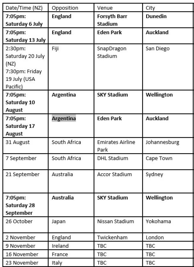All Black schedule for 2024