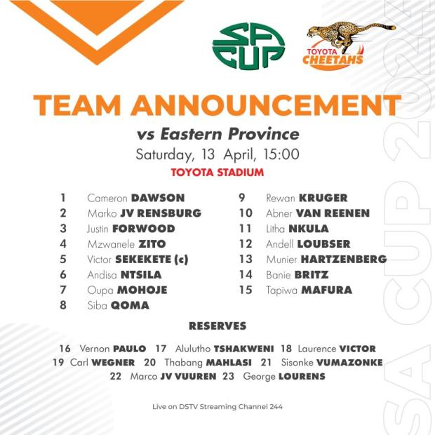 Cheetahs team v Eastern Province SA CUP 2024