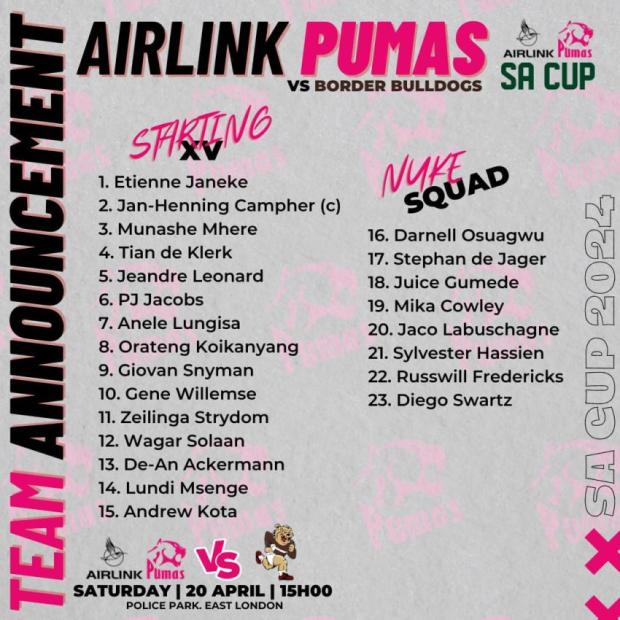 Pumas team v Border 2024