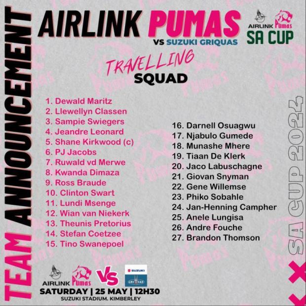 Pumas team to face Griquas