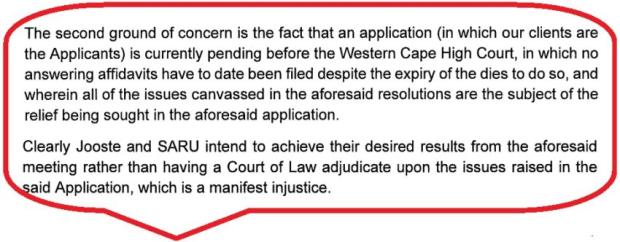 Extract from lawyer's letter to SARU & WPRFU
