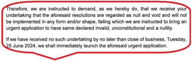 Extract from lawyer's letter to SARU & WPRFU