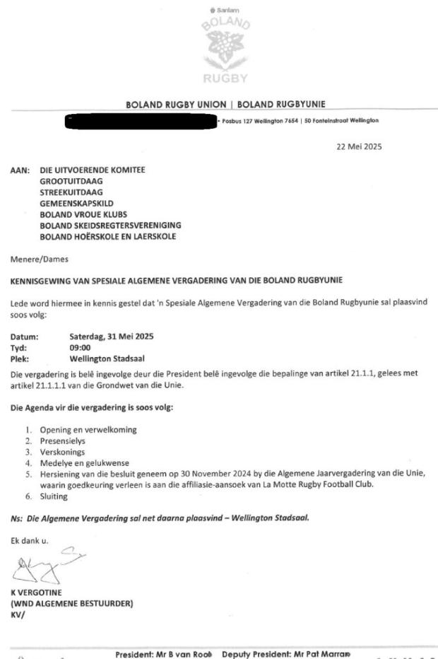 BRU notice of SGM