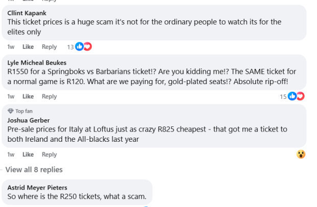Fans outraged over Bok tickets