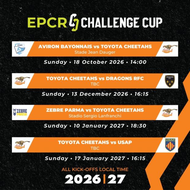 Cheetahs Challenge Cup fixtures 2026