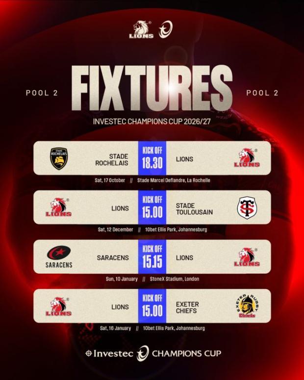 Fixtures revealed: Lions' tough first taste of Champions Cup