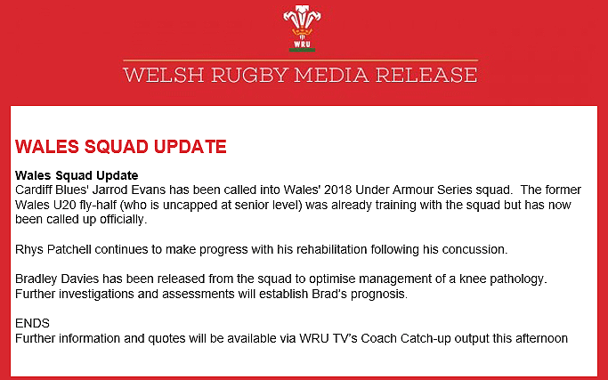 Wales call up reinforcements