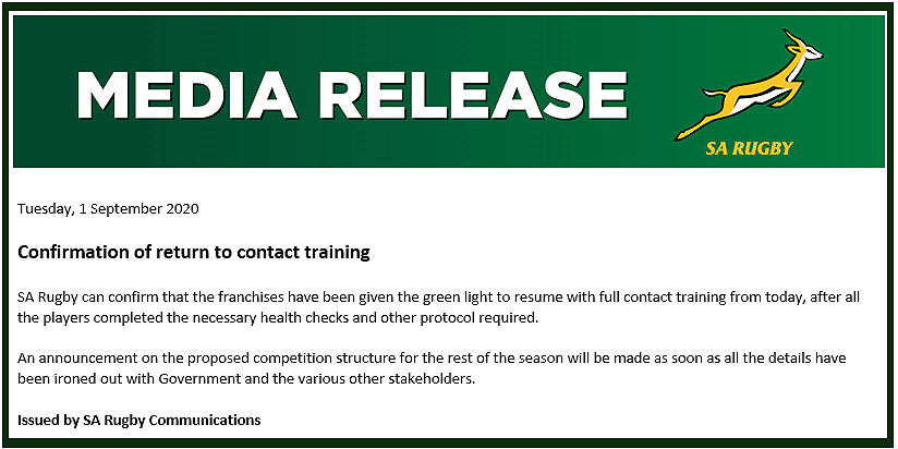 SA Rugby statement