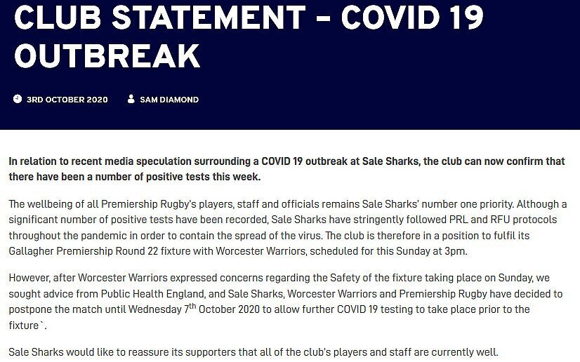 Sale Sharks Statement