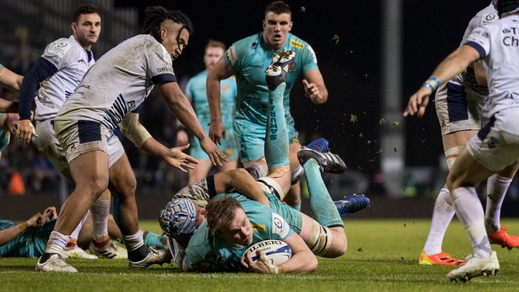 Gray hat-trick helps Exeter thrash Montpellier