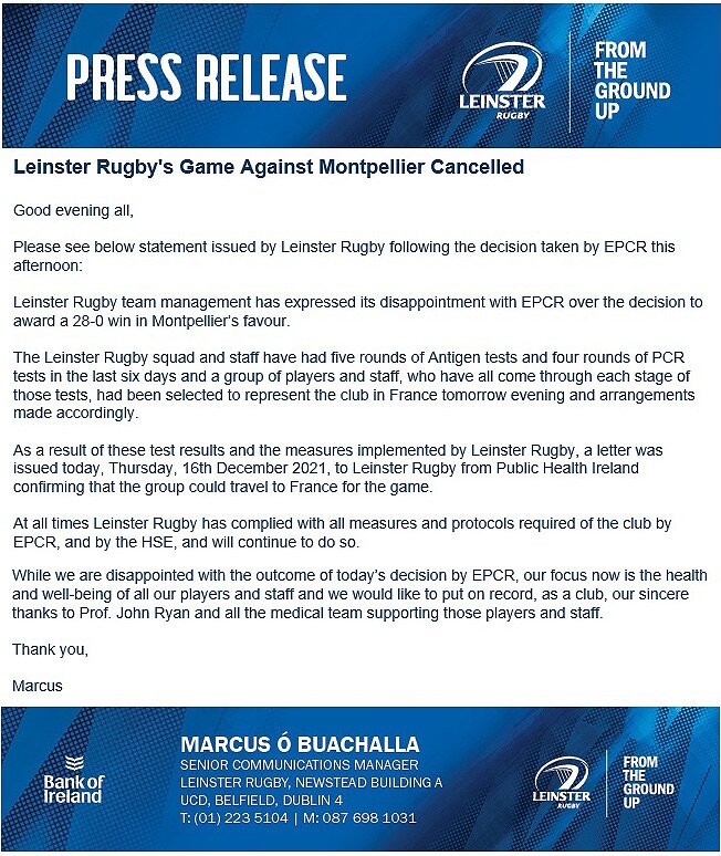 Leinster-statement