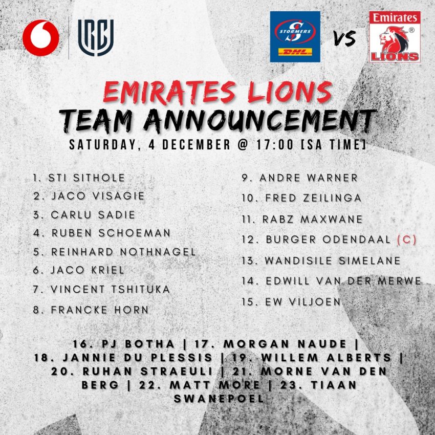 Lions team to face Stormers